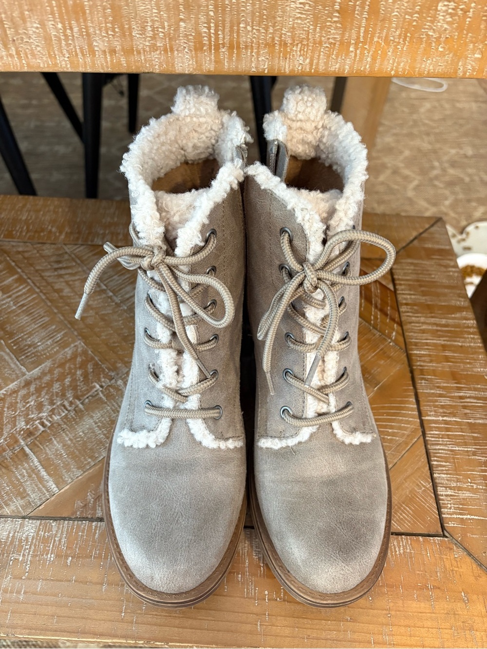 Life Stride Taupe Suede Lace-Up Sherpa Ankle Boots